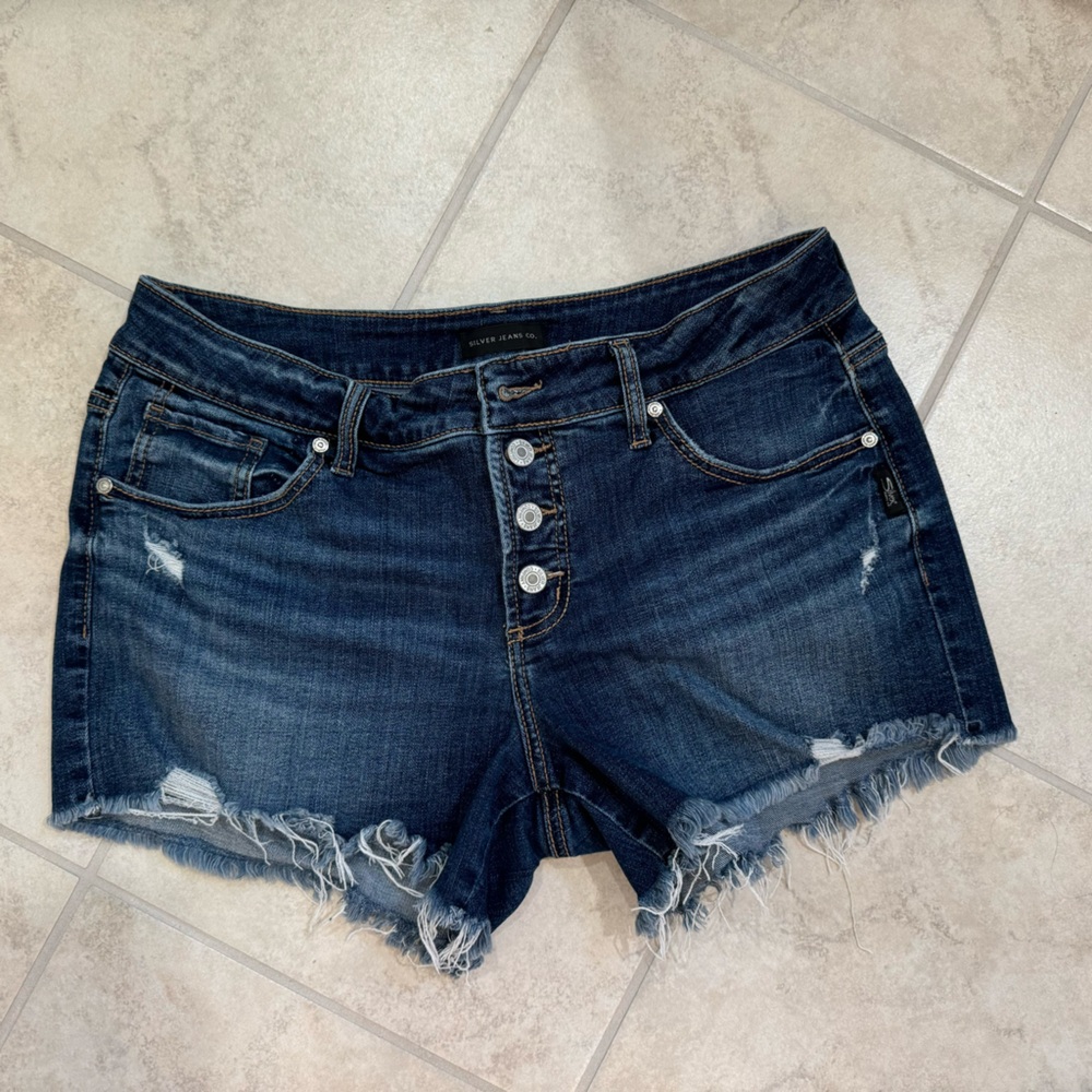 Women’s silver brand cut off jean short button fly